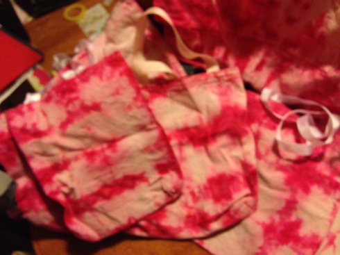 Shibori-style ice dyed Christmas bags by Alexandra Hanson-Harding